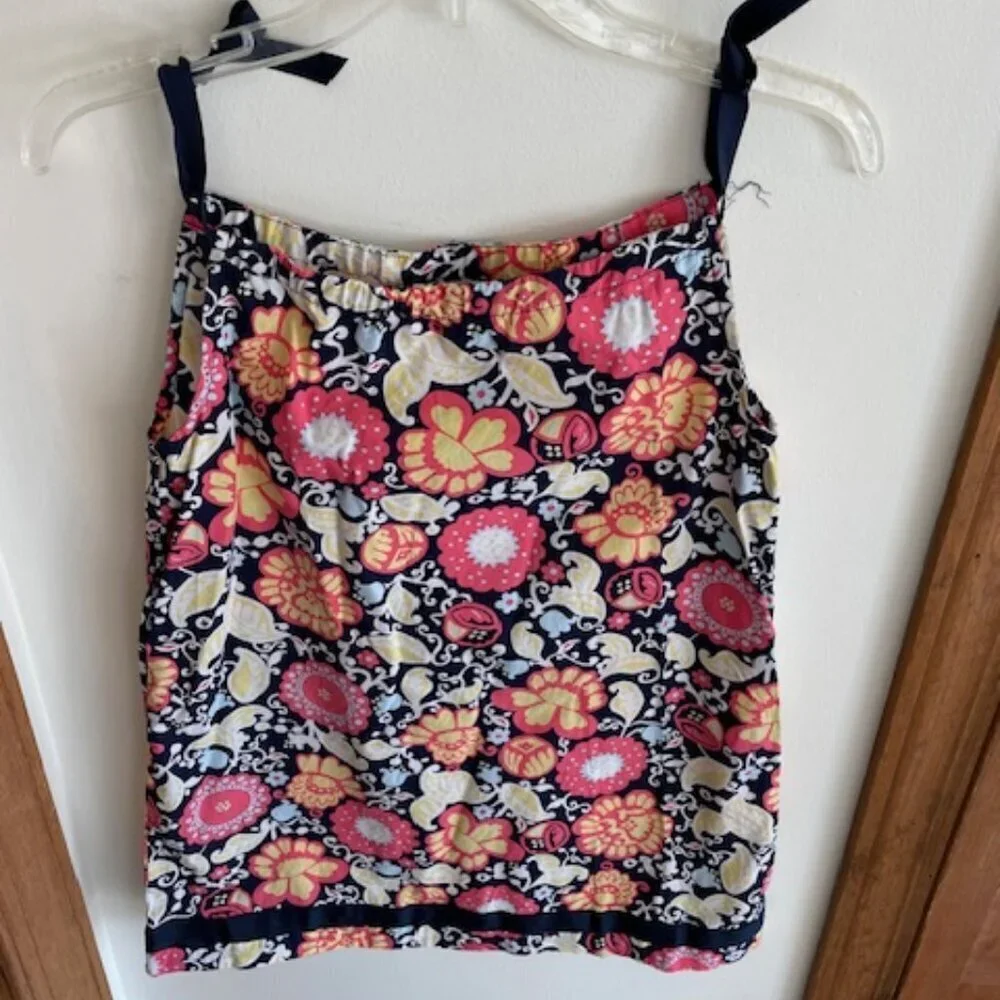 HANNA ANDERSSON Navy Floral Pillowcase Sleeveless Ribbon Dress 120 6-7